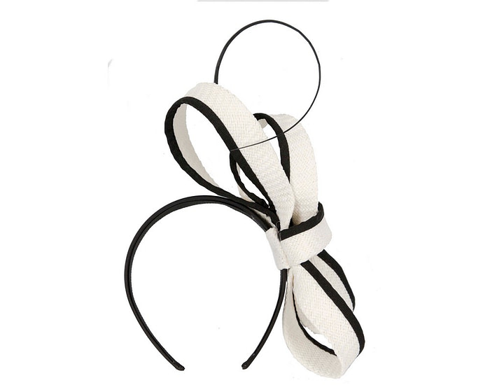 White & black loops and feather fascinator by Max Alexander - Hats From OZ