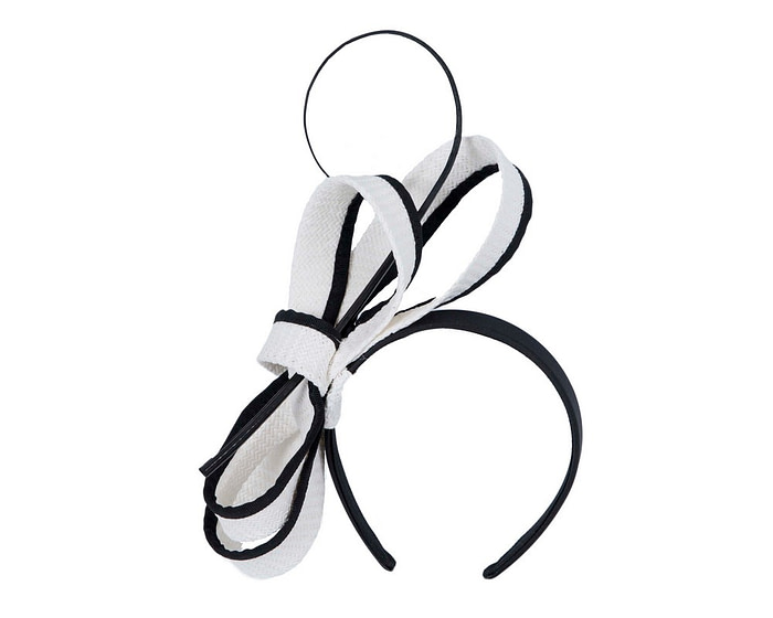White & black loops and feather fascinator by Max Alexander - Hats From OZ