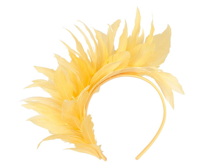Yellow feather fascinator headband by Max Alexander - Hats From OZ