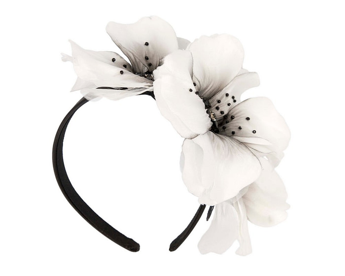Exclusive ivory and black flower headband fascinator by Fillies Collection - Hats From OZ