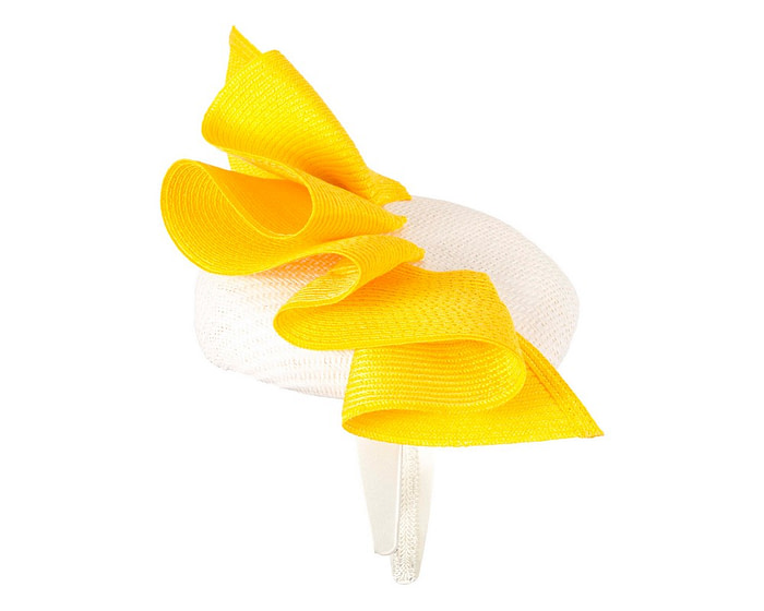 White & yellow pillbox fascinator by Fillies Collection - Hats From OZ