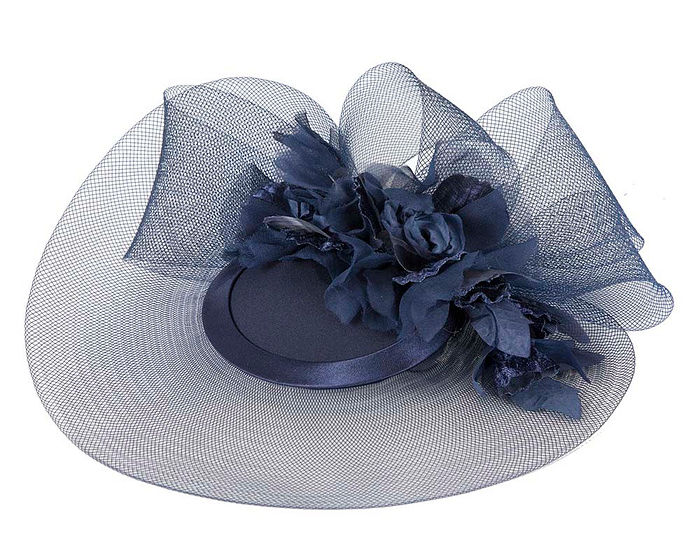 Custom made navy cocktail hat with flowers - Hats From OZ