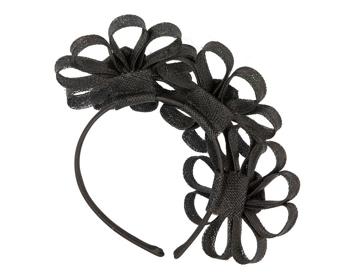 Black sinamay flowers headband by Max Alexander - Hats From OZ