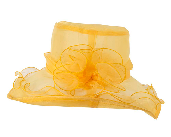 Large Yellow Organza Racing Hat with flower - Hats From OZ