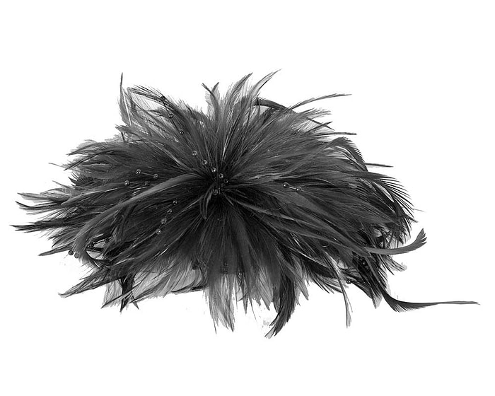 Black custom made feather fascinator comb - Hats From OZ