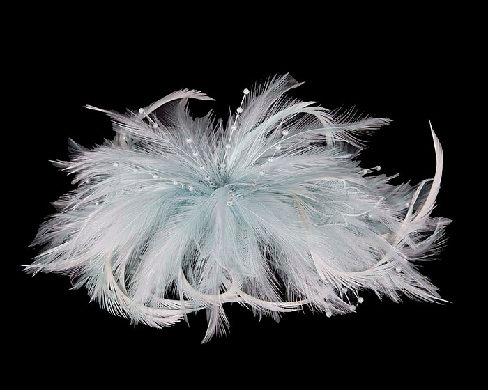 Light blue custom made feather fascinator comb - Hats From OZ