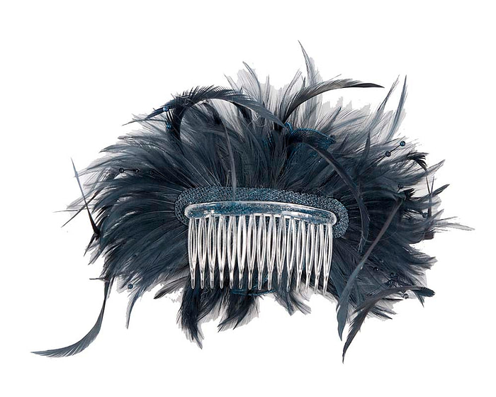 Navy custom made feather fascinator comb - Hats From OZ