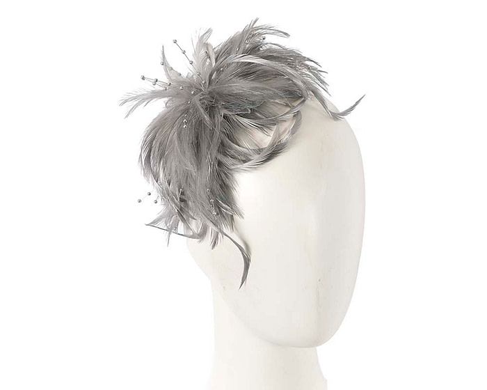 Silver custom made feather fascinator comb - Hats From OZ