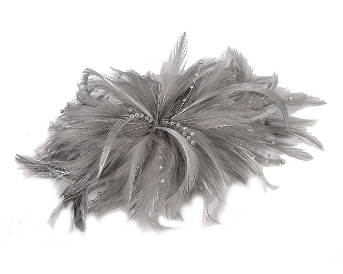 Silver custom made feather fascinator comb - Hats From OZ