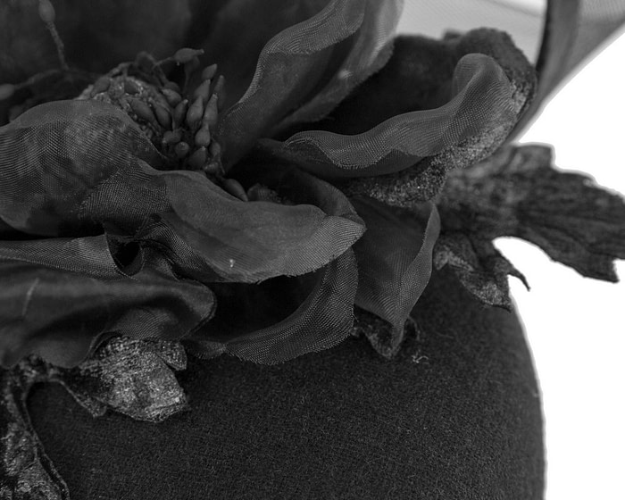 Black winter pillbox fascinator with flower - Hats From OZ