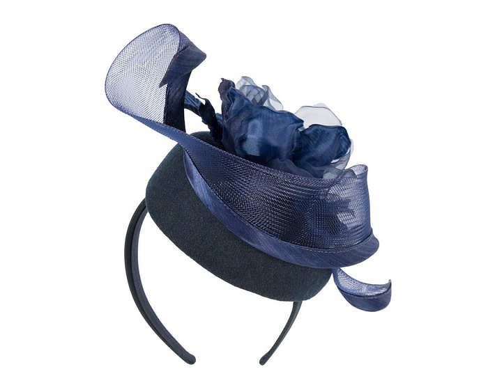 Navy winter pillbox fascinator with flower - Hats From OZ