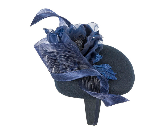 Navy winter pillbox fascinator with flower - Hats From OZ