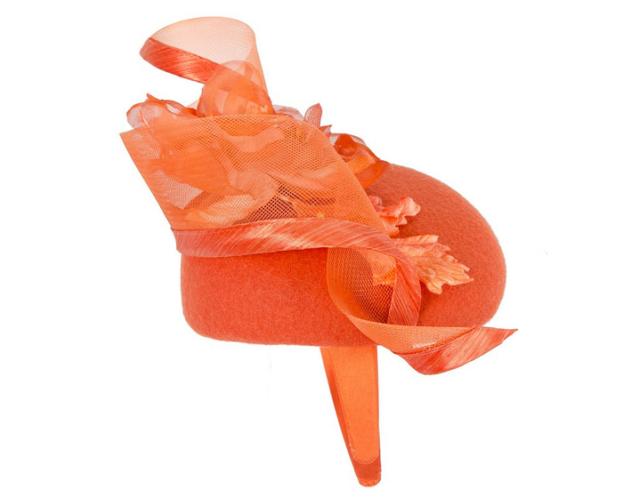 Orange winter pillbox fascinator with flower - Hats From OZ