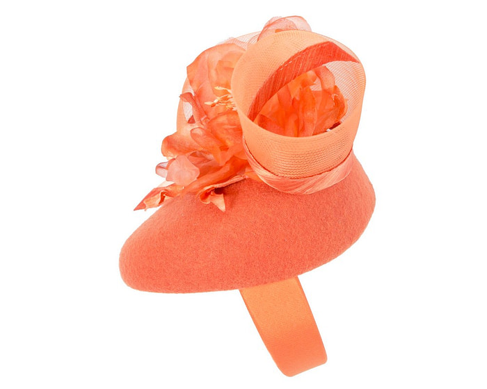 Orange winter pillbox fascinator with flower - Hats From OZ
