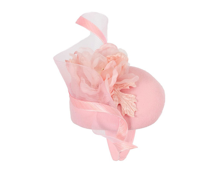Pink winter pillbox fascinator with flower - Hats From OZ