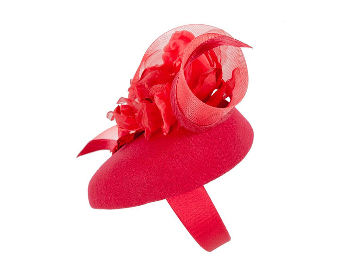 Red winter pillbox fascinator with flower - Hats From OZ