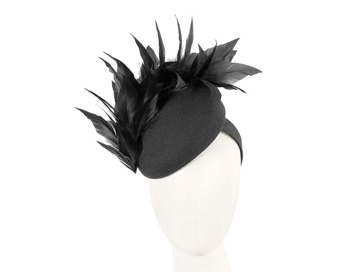 Black feather winter facing fascinator - Hats From OZ