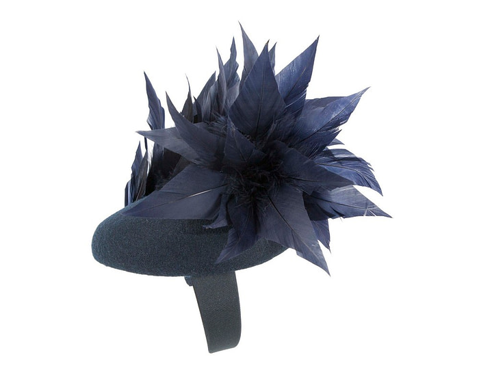 Navy feather winter facing fascinator - Hats From OZ
