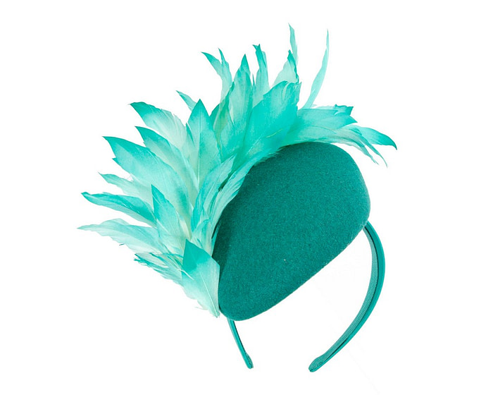 Teal feather winter facing fascinator - Hats From OZ