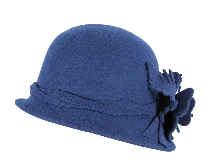Blue felt winter hat with flower by Max Alexander - Hats From OZ