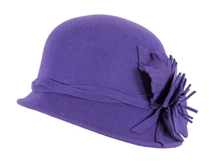 Purple felt winter hat with flower by Max Alexander - Hats From OZ
