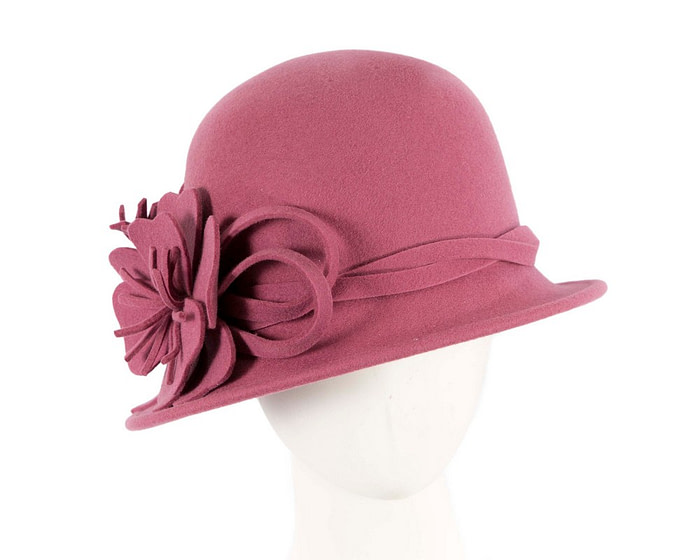 Rose pink felt winter hat with flower by Max Alexander - Hats From OZ