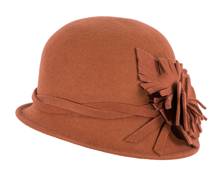Rust felt winter hat with flower by Max Alexander - Hats From OZ