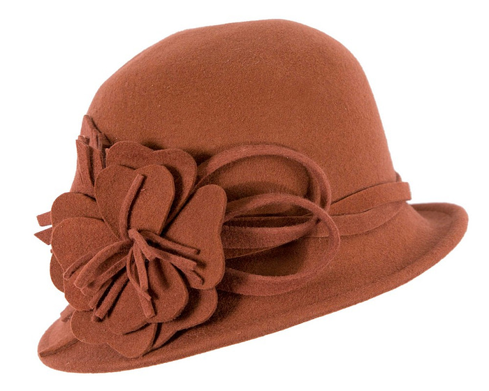 Rust felt winter hat with flower by Max Alexander - Hats From OZ