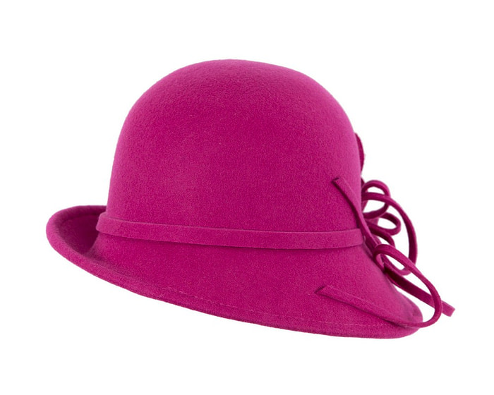 Fuchsia felt winter hat with flower by Max Alexander - Hats From OZ