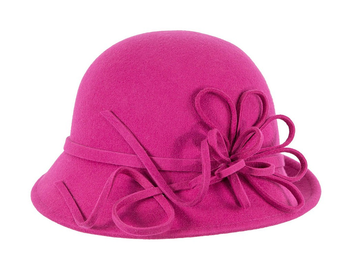 Fuchsia felt winter hat with flower by Max Alexander - Hats From OZ