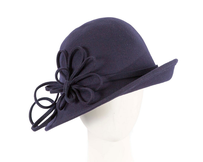 Navy felt winter hat with flower by Max Alexander - Hats From OZ