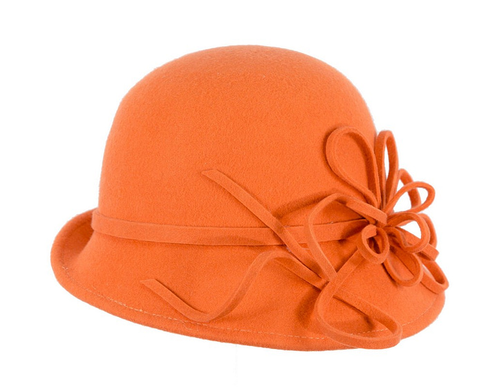 Orange felt winter hat with flower by Max Alexander - Hats From OZ