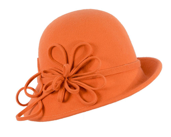 Orange felt winter hat with flower by Max Alexander - Hats From OZ