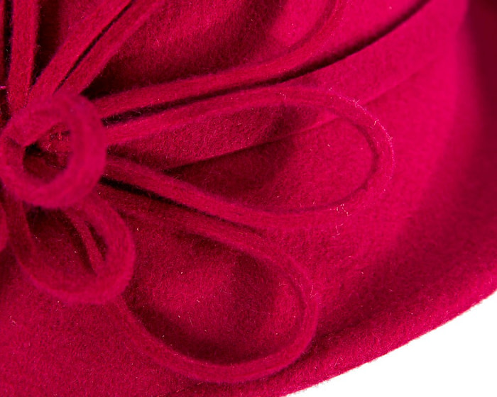 Raspberry red felt winter hat with flower by Max Alexander - Hats From OZ
