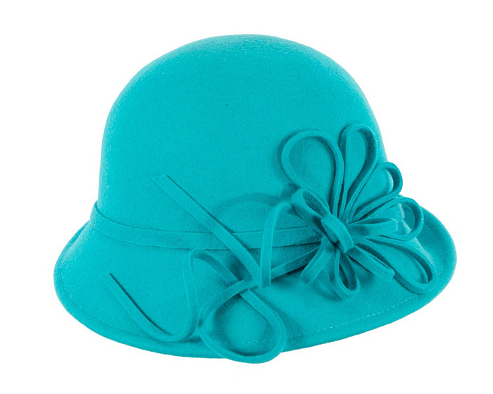 Turquoise felt winter hat with flower by Max Alexander - Hats From OZ