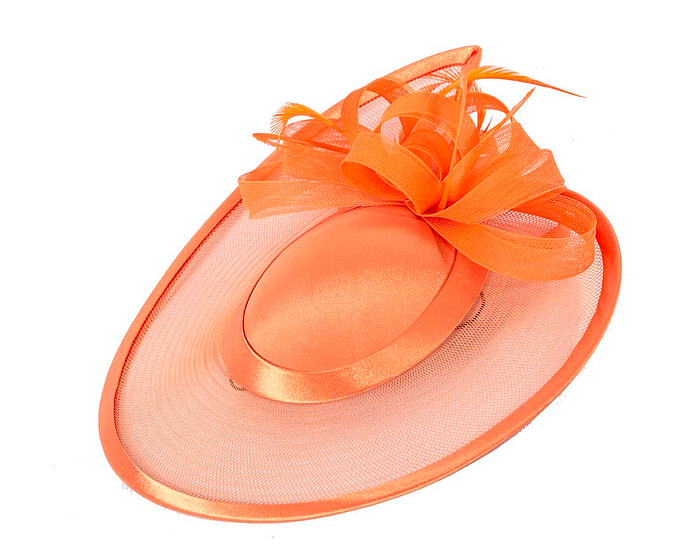 Custom made orange pillbox hat with feathers - Hats From OZ