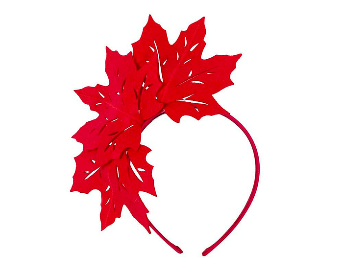 Red laser cut maple leafs on headband - Hats From OZ