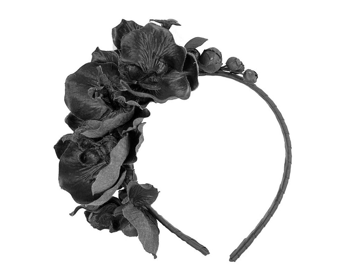 Black ocrhid flower headband fascinator - Hats From OZ