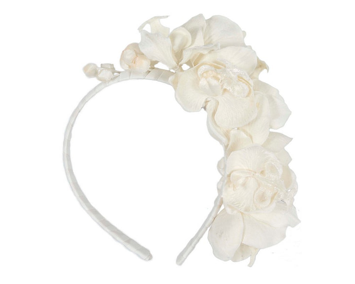 Cream orchid flower headband fascinator - Hats From OZ