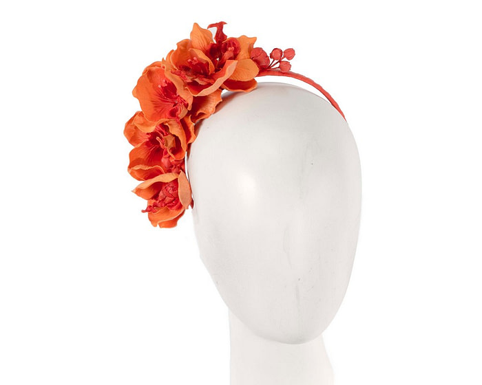Orange orchid flower headband fascinator - Hats From OZ