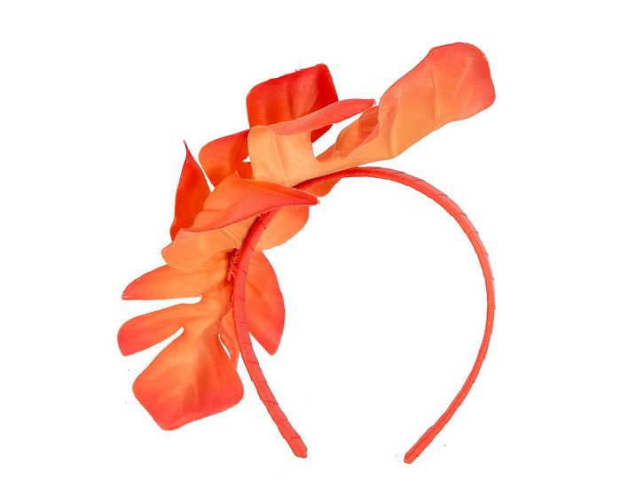 Orange monstera leaves fascinator by Max Alexander - Hats From OZ