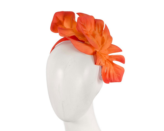 Orange monstera leaves fascinator by Max Alexander - Hats From OZ