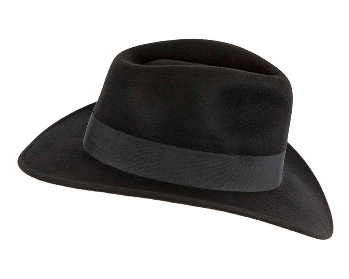 Unisex Black Fedora Felt Wide Brim Hat - Hats From OZ