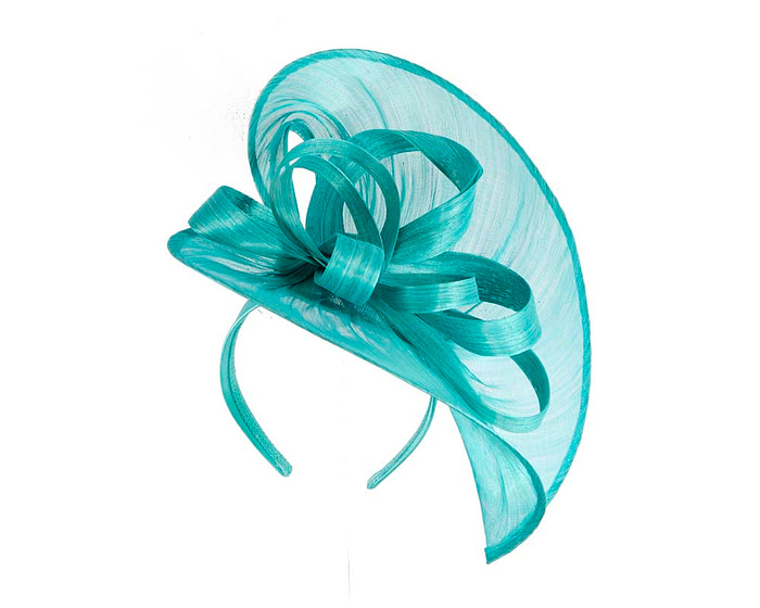 Large turquoise silk abaca heart fascinator - Hats From OZ