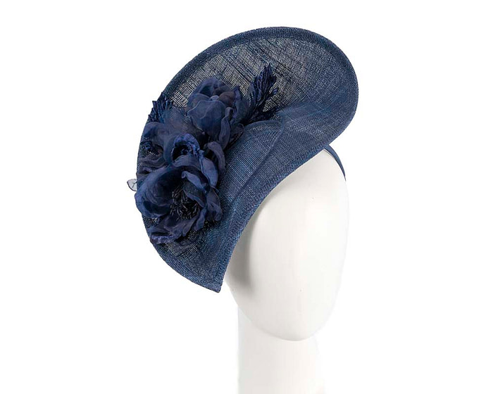 Large navy flower fascinator by Max Alexander - Hats From OZ
