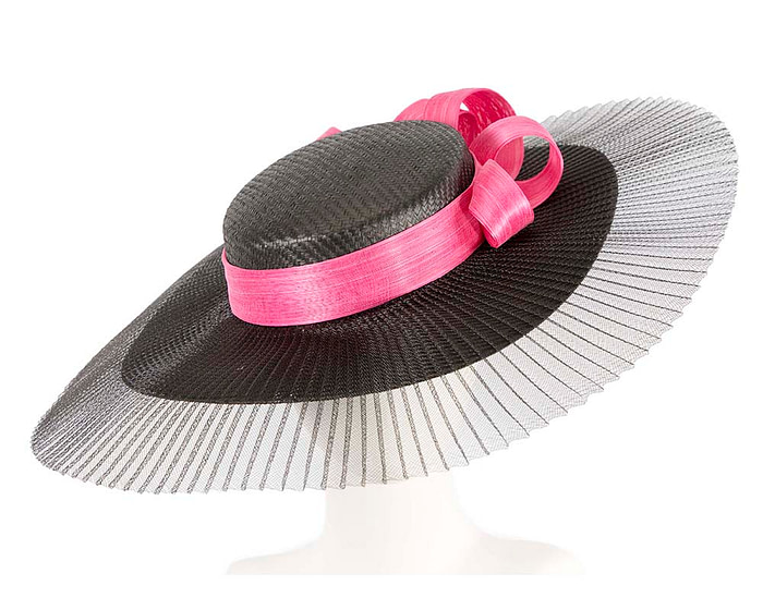 Large black & fuchsia boater hat by Fillies Collection - Hats From OZ