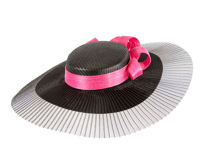 Large black & fuchsia boater hat by Fillies Collection - Hats From OZ