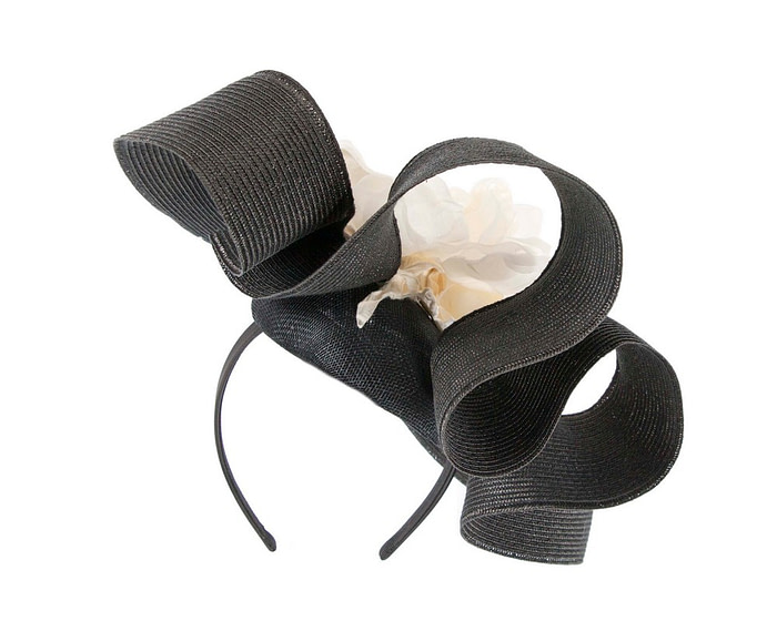 Large black & cream fascinator with flower by Fillies Collection - Hats From OZ