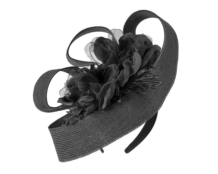 Large black fascinator with flower by Fillies Collection - Hats From OZ
