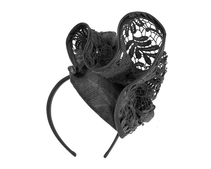 Black lace covered pillbox fascinator. - Hats From OZ